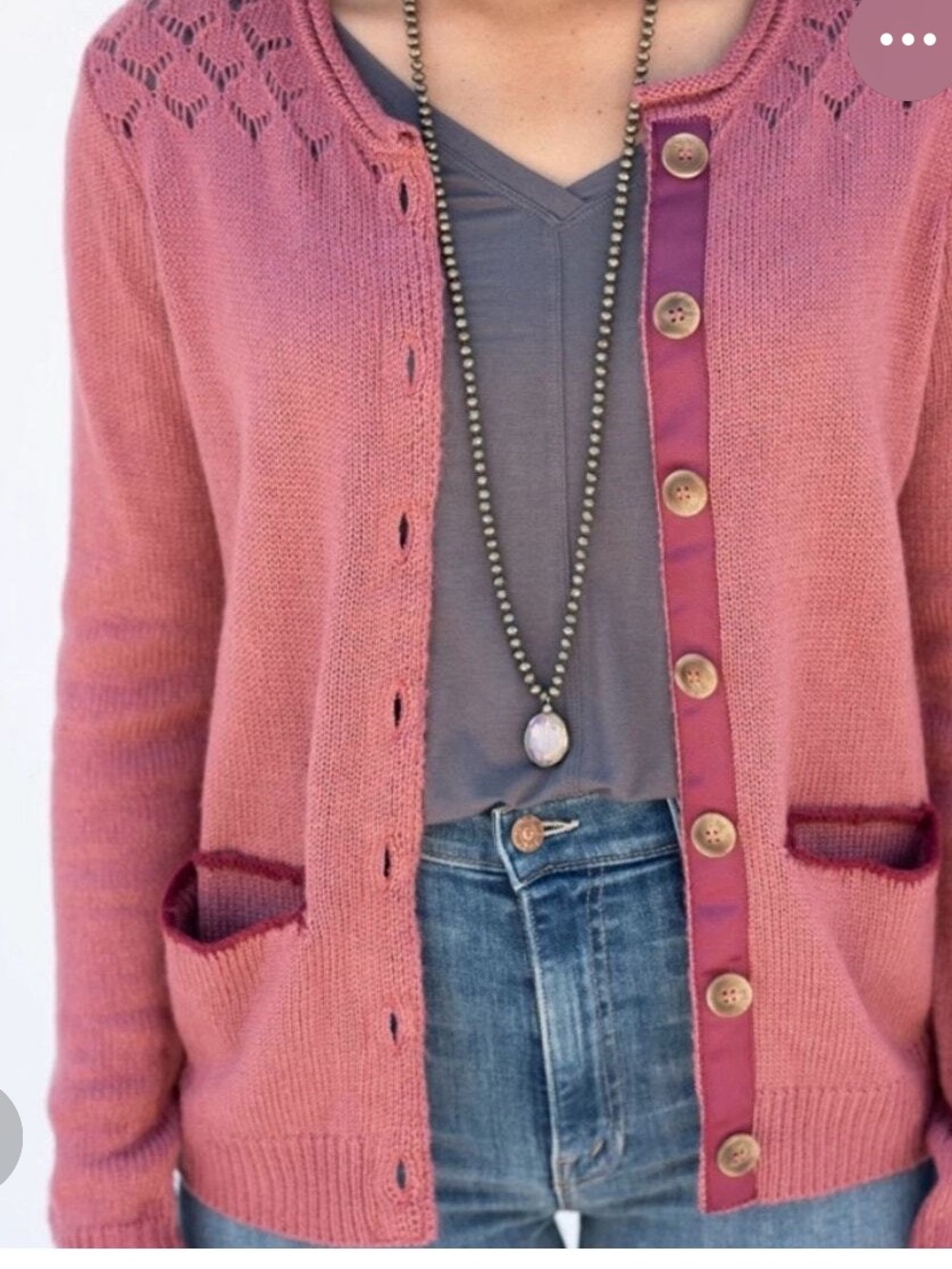 NWT evy's tree mauve rose-pink eyelet yoke button-front cardigan LARGE